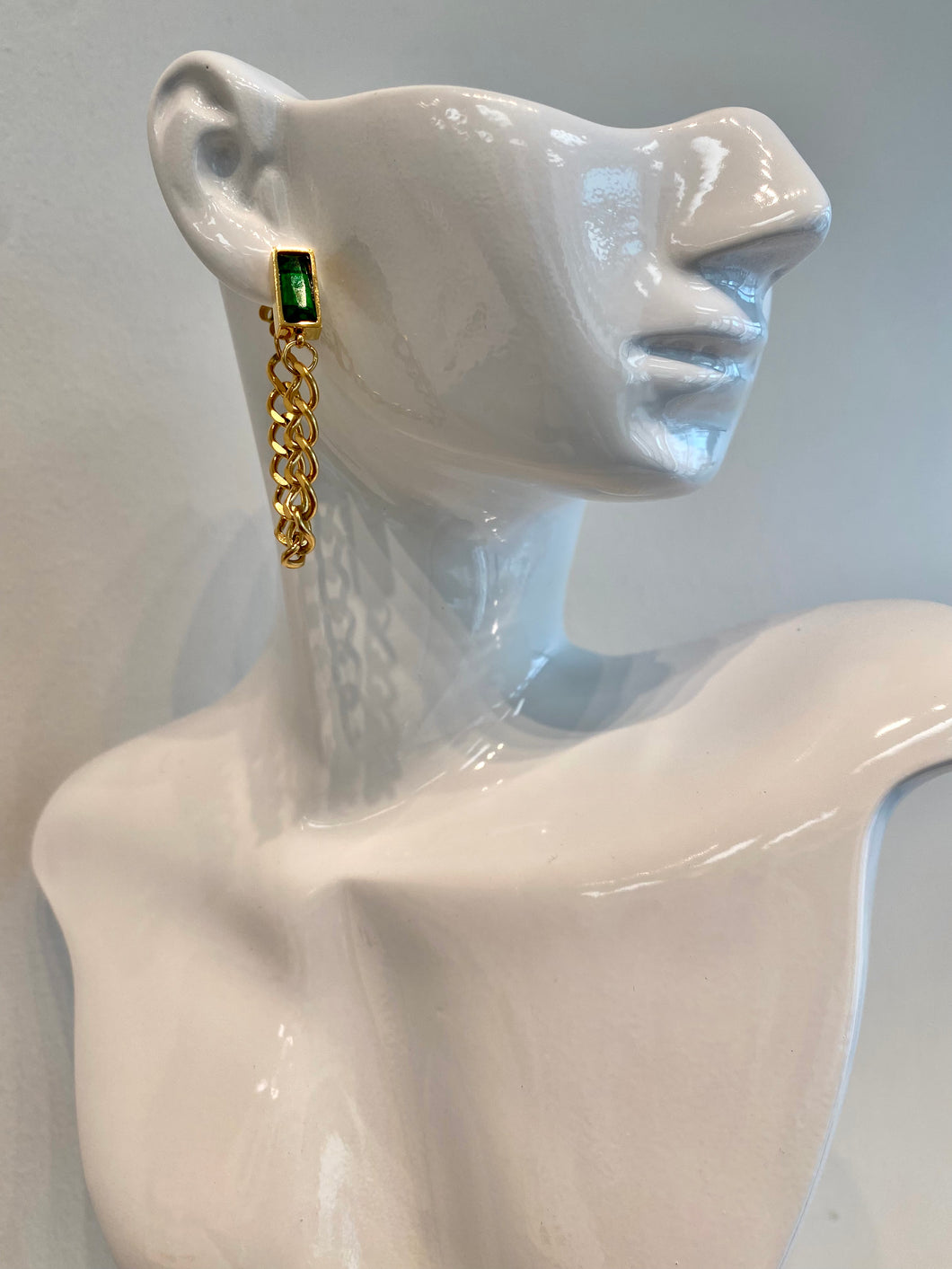 Emerald Chain Earrings (silver or gold)